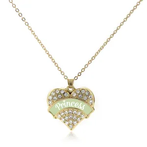Gold Princess - Peridot Pave Heart Charm Classic Necklace