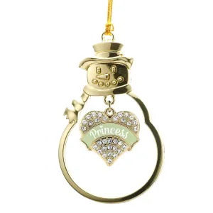 Gold Princess - Peridot Pave Heart Charm Snowman Ornament