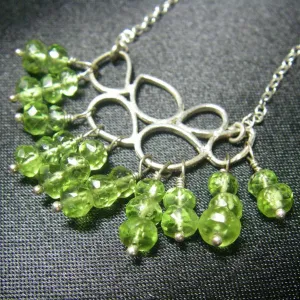 Green Peridot Leaves, Silver Chain Necklace