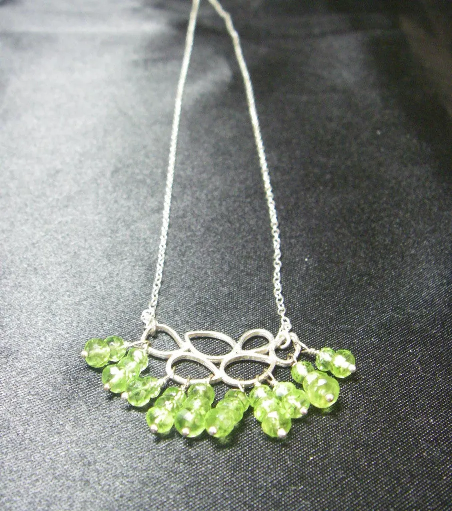 Green Peridot Leaves, Silver Chain Necklace