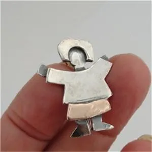 Hadar Designers Handmade 9k Yellow Gold 925 Sterling Silver Brooch Pin