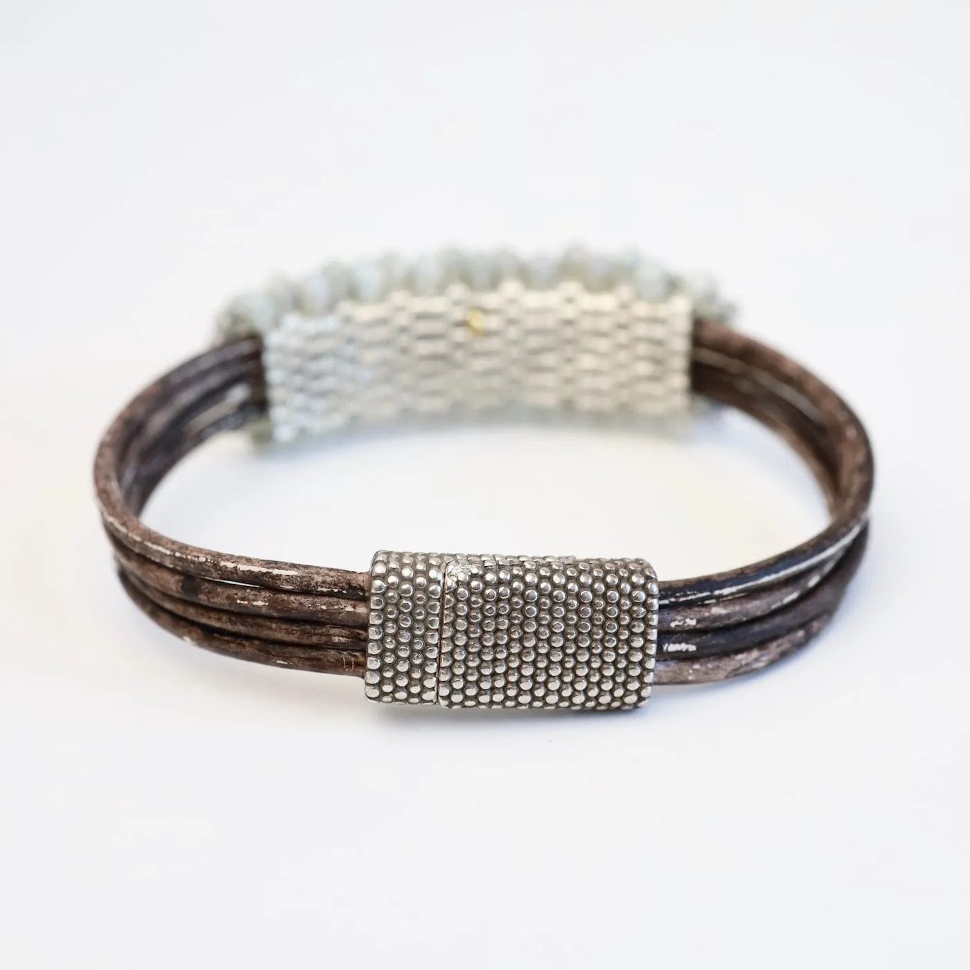 Hand Stitched Coated Aquamarine Bracelet