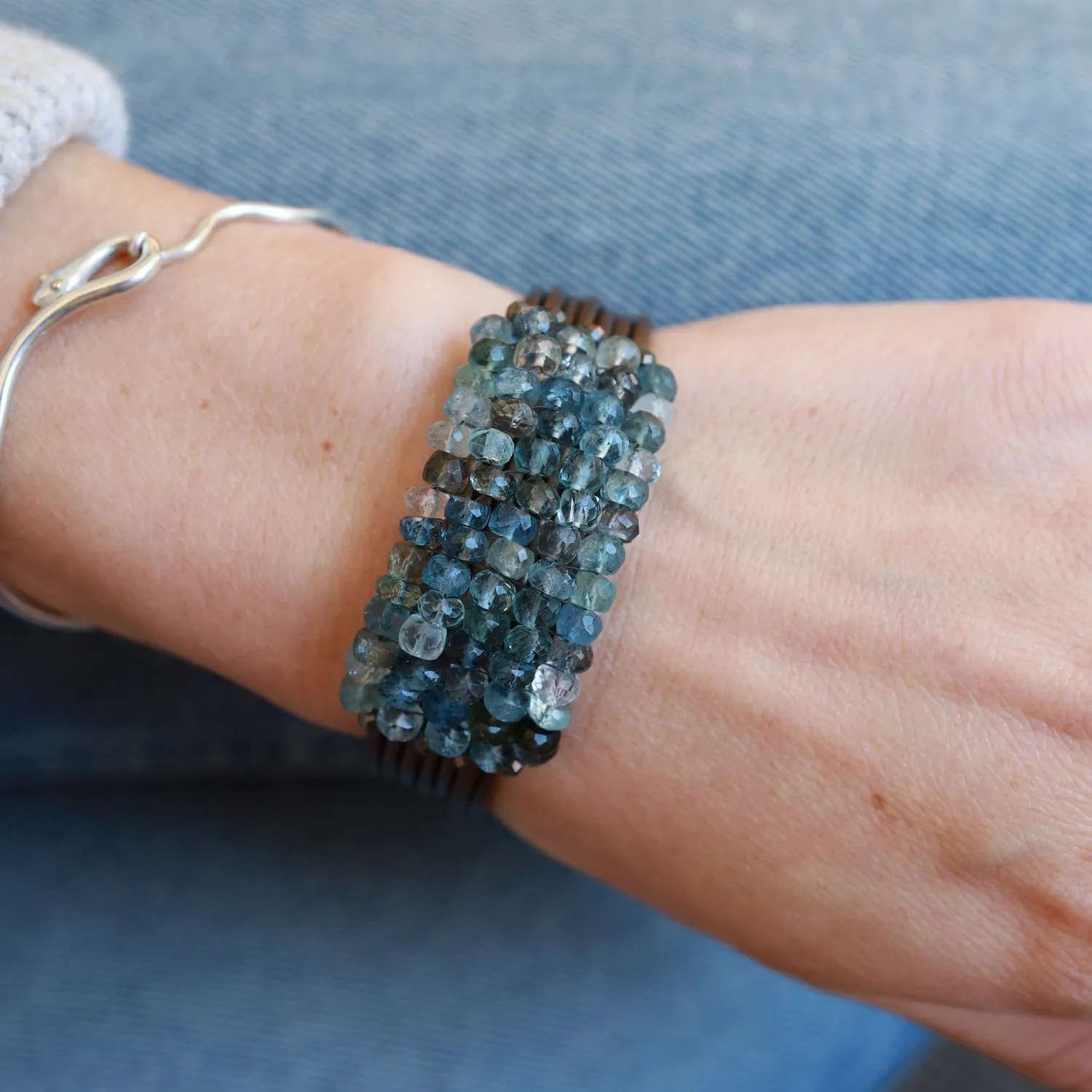 Hand Stitched Copper Infused Aquamarine Bracelet