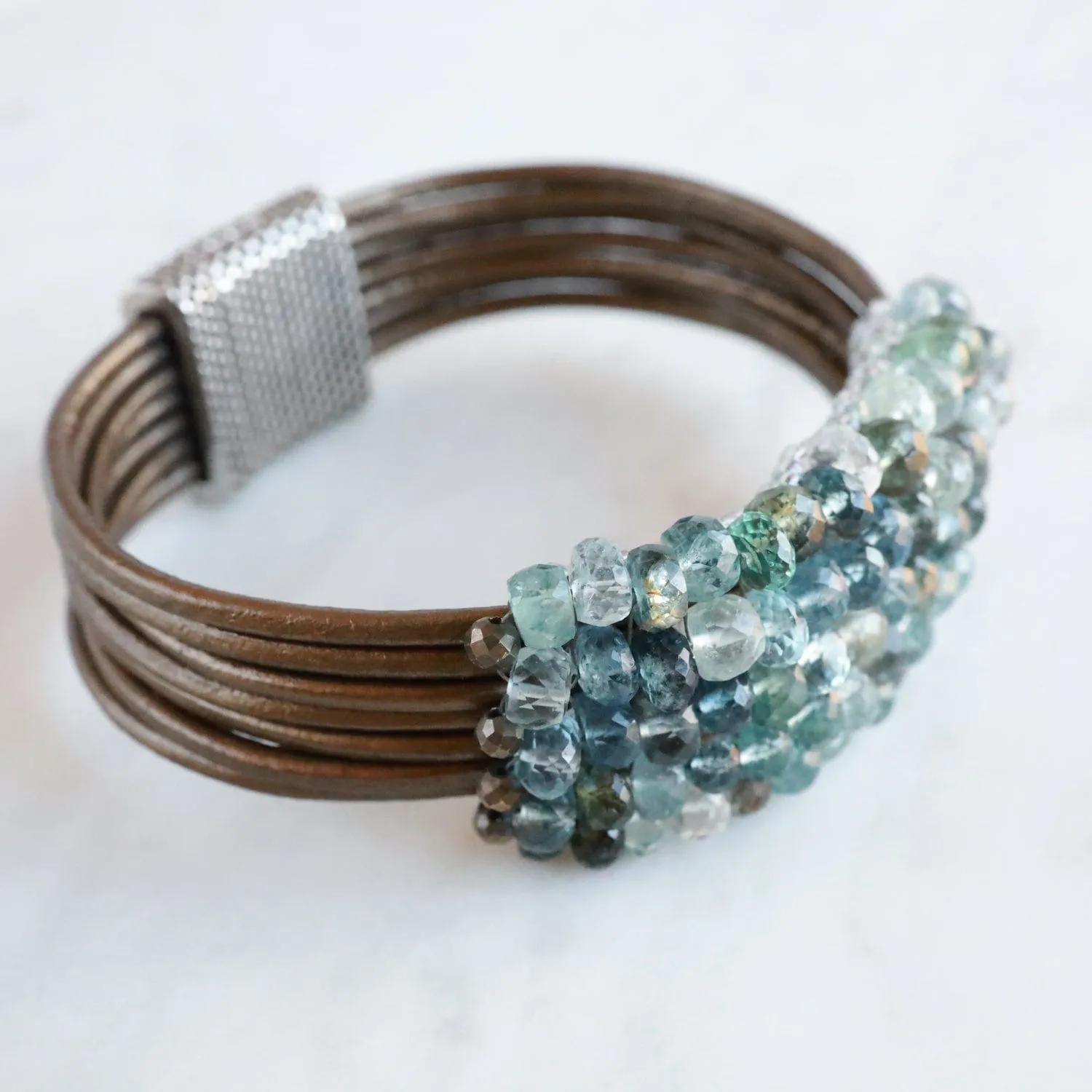 Hand Stitched Copper Infused Aquamarine Bracelet