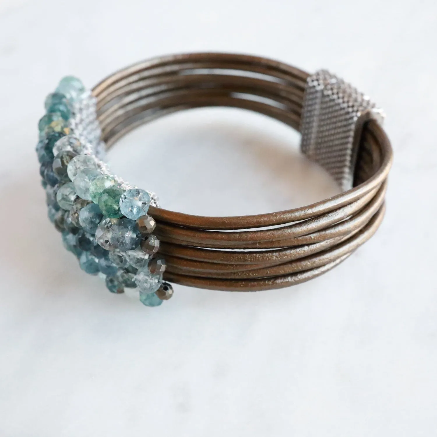 Hand Stitched Copper Infused Aquamarine Bracelet