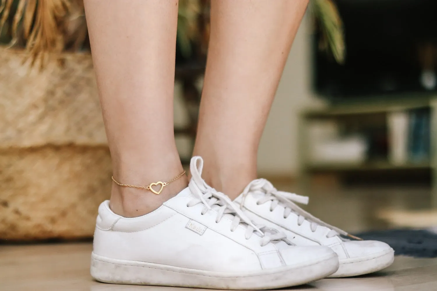 Heart anklet, gold tone chain ankle bracelet, custom size