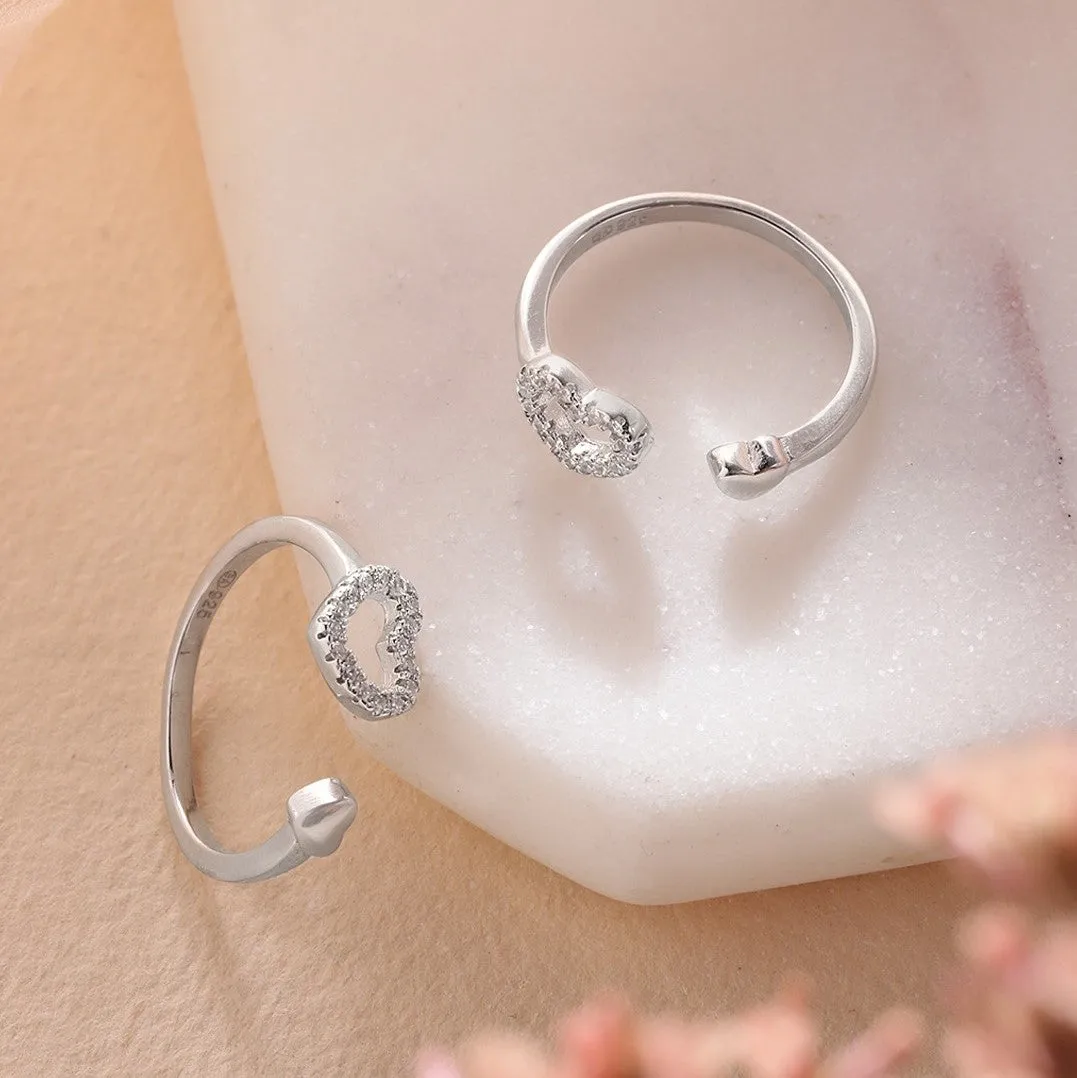 Hearts Silver Adjustable 925 Silver Toe Ring