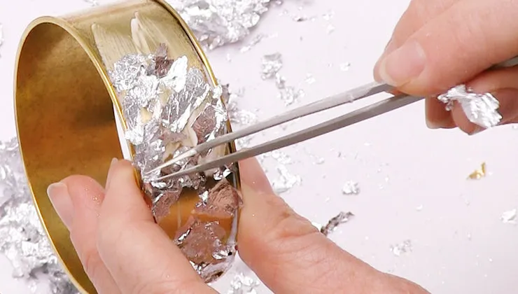 How to Mod Podge Gold Leafing onto a Bangle Bracelet