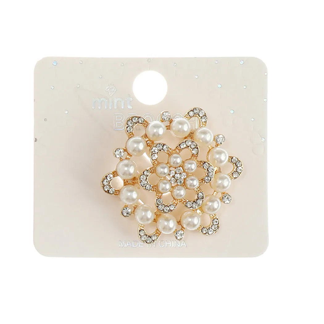 JAH44686-Rhinestone Pearl Brooch