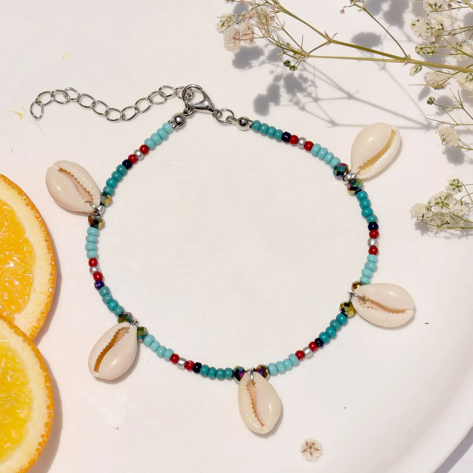 Joker & Witch Shell Blue Beaded Anklet for Women