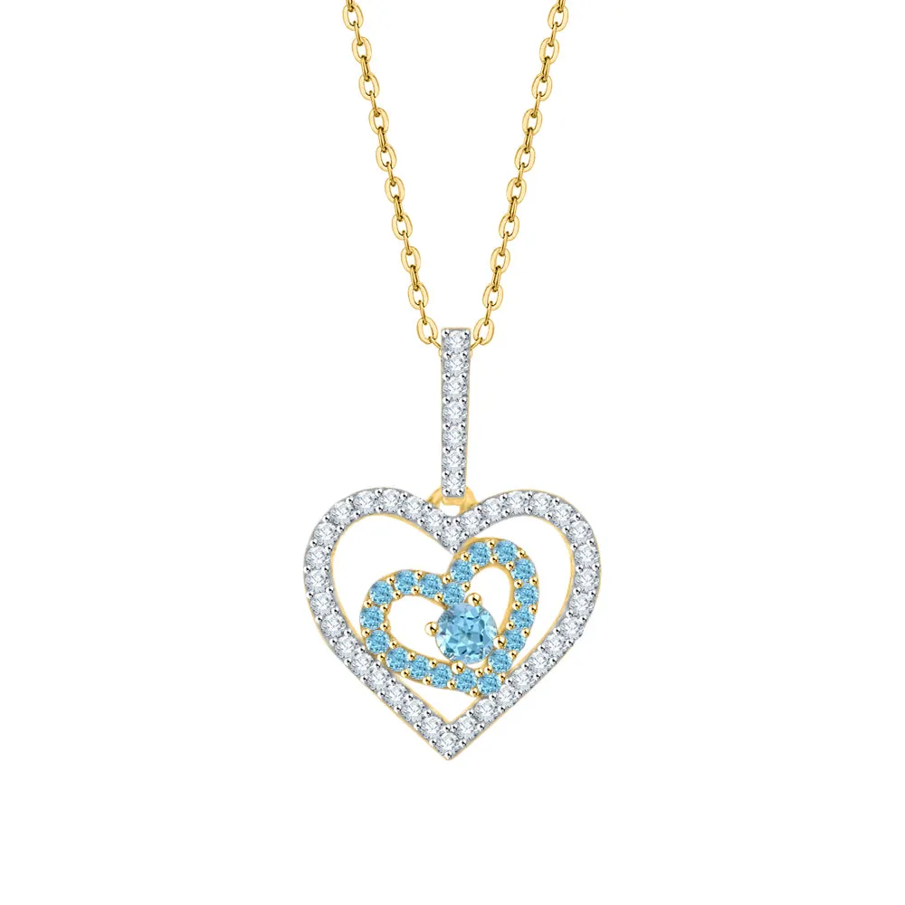 KATARINA 5/8 cttw Gemstone and Diamond Double Heart Pendant Necklace
