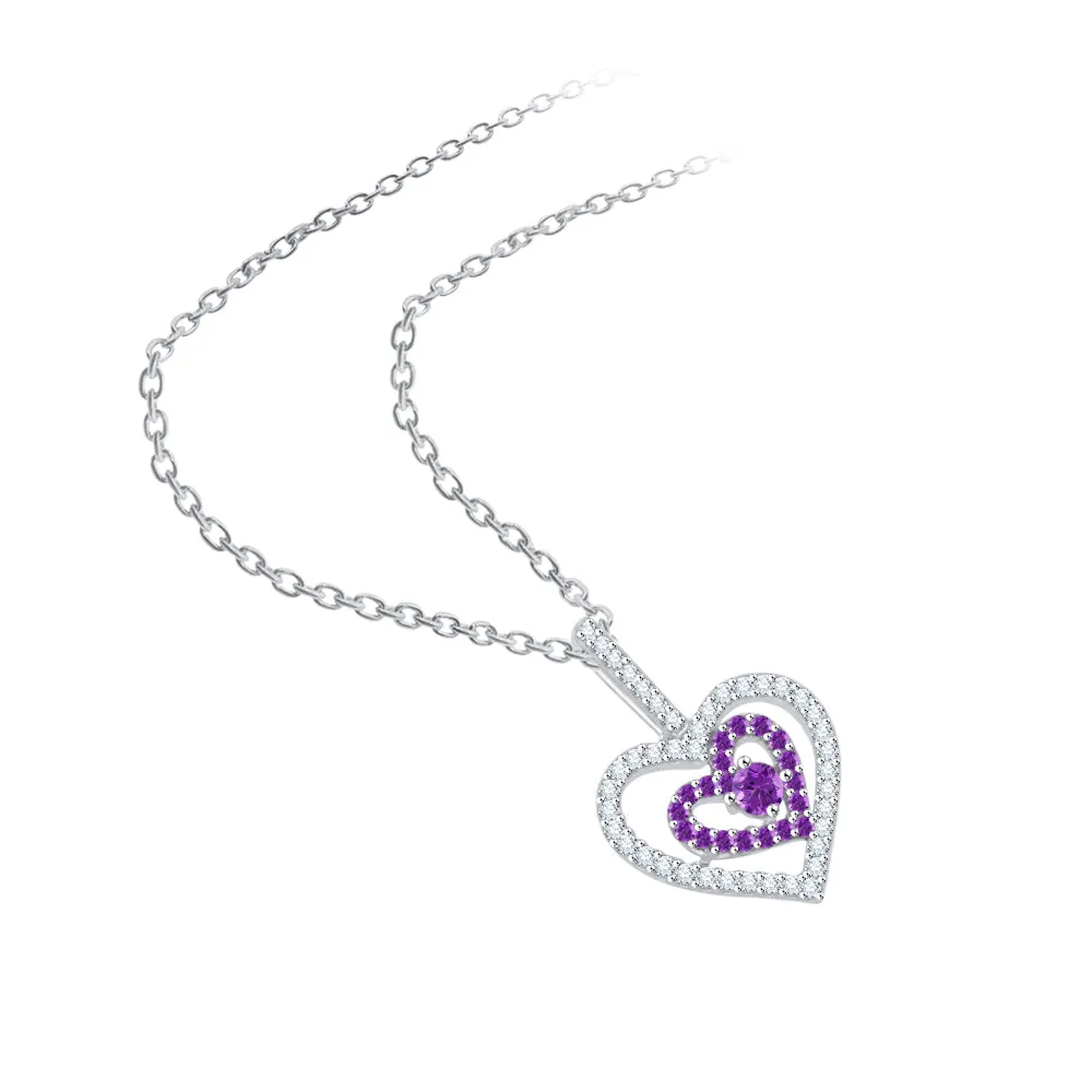 KATARINA 5/8 cttw Gemstone and Diamond Double Heart Pendant Necklace
