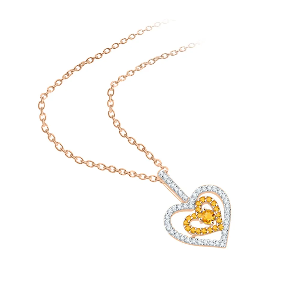 KATARINA 5/8 cttw Gemstone and Diamond Double Heart Pendant Necklace