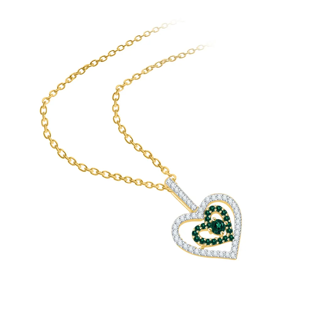 KATARINA 5/8 cttw Gemstone and Diamond Double Heart Pendant Necklace
