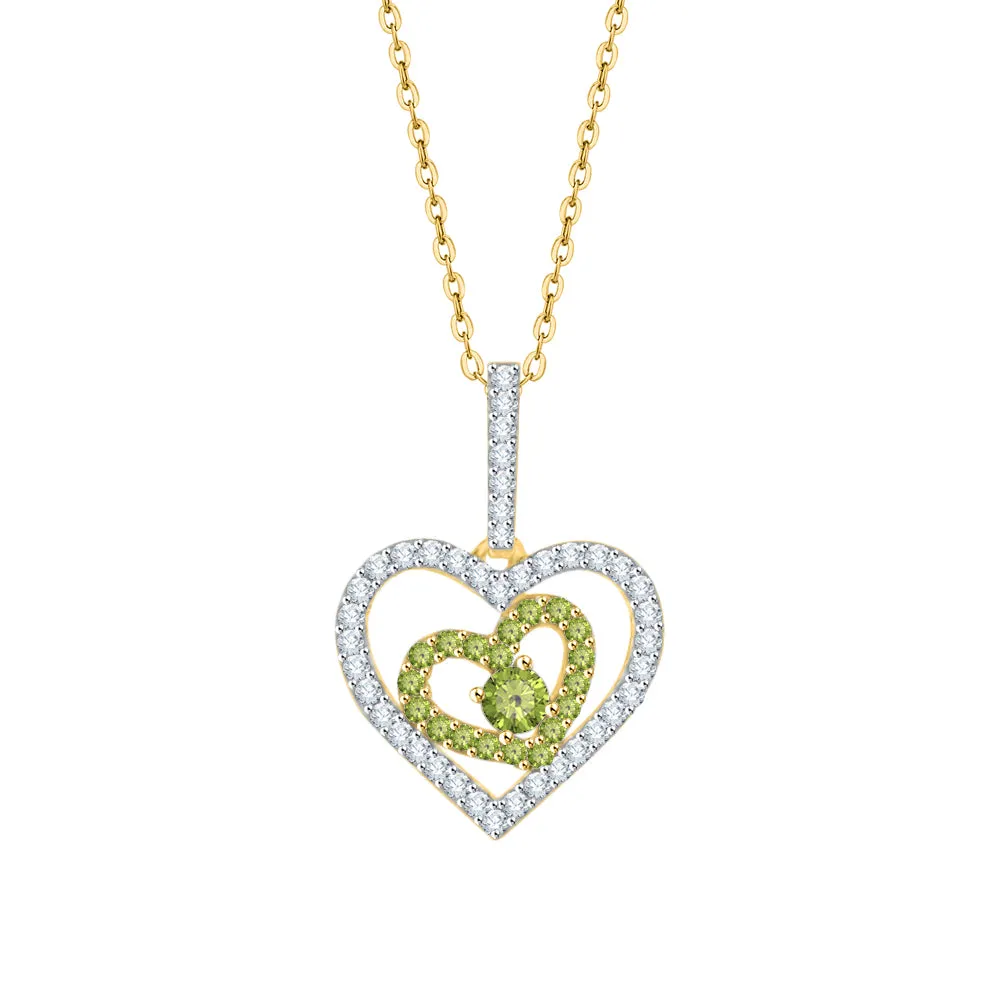 KATARINA 5/8 cttw Gemstone and Diamond Double Heart Pendant Necklace
