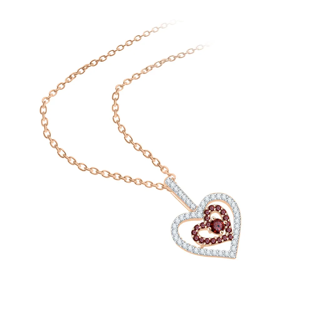 KATARINA 5/8 cttw Gemstone and Diamond Double Heart Pendant Necklace