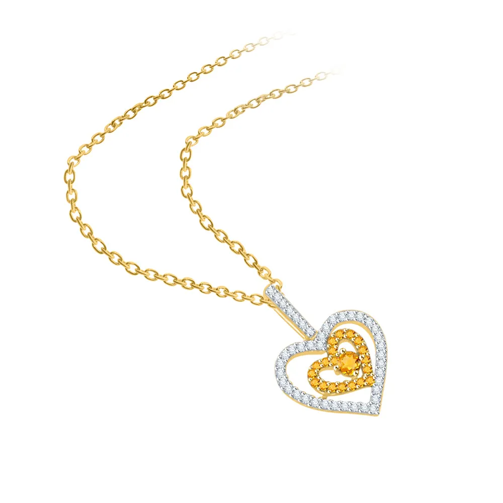 KATARINA 5/8 cttw Gemstone and Diamond Double Heart Pendant Necklace