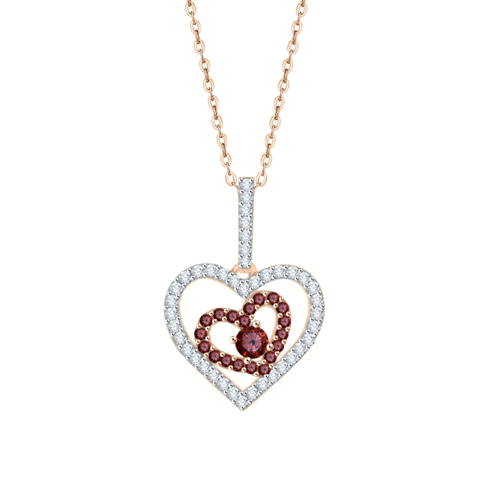 KATARINA 5/8 cttw Gemstone and Diamond Double Heart Pendant Necklace