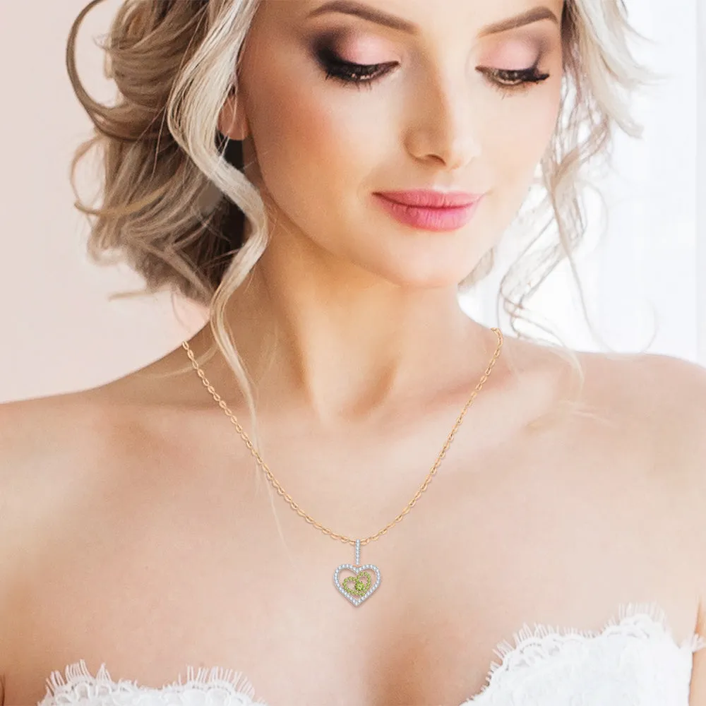 KATARINA 5/8 cttw Gemstone and Diamond Double Heart Pendant Necklace