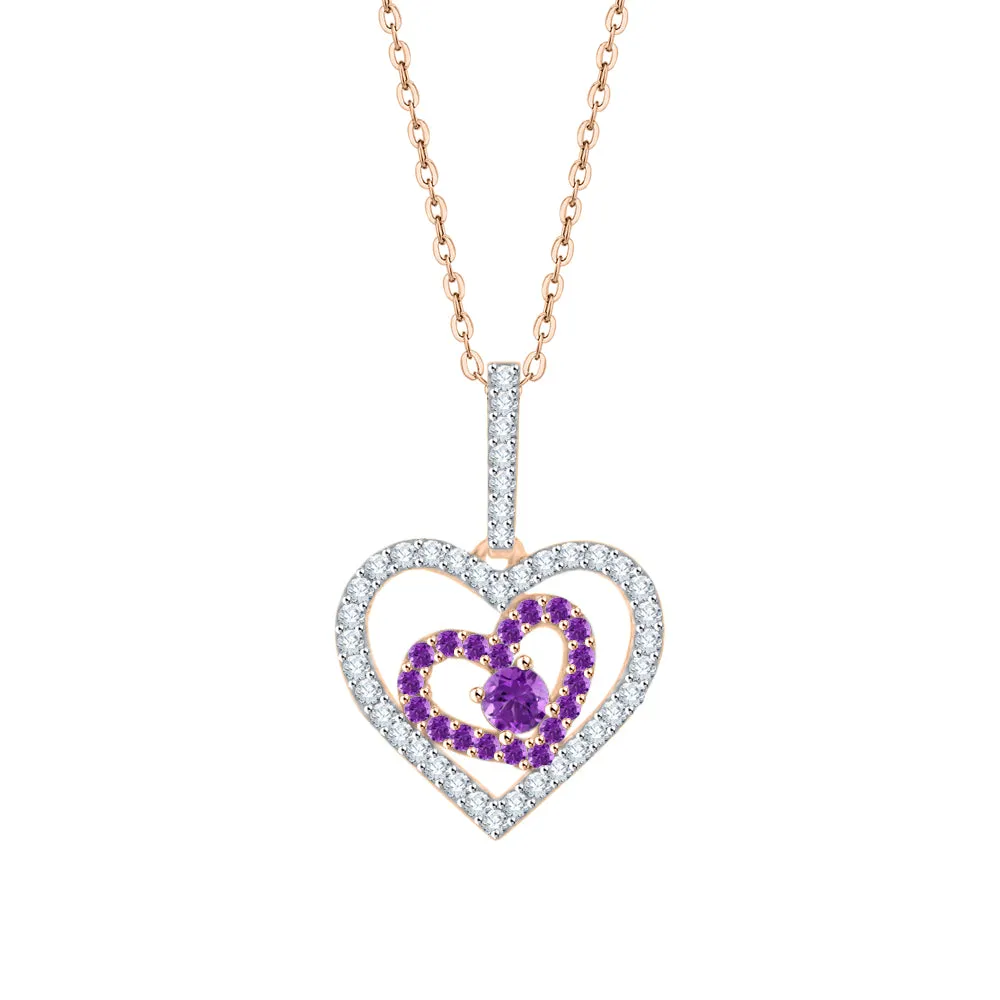 KATARINA 5/8 cttw Gemstone and Diamond Double Heart Pendant Necklace
