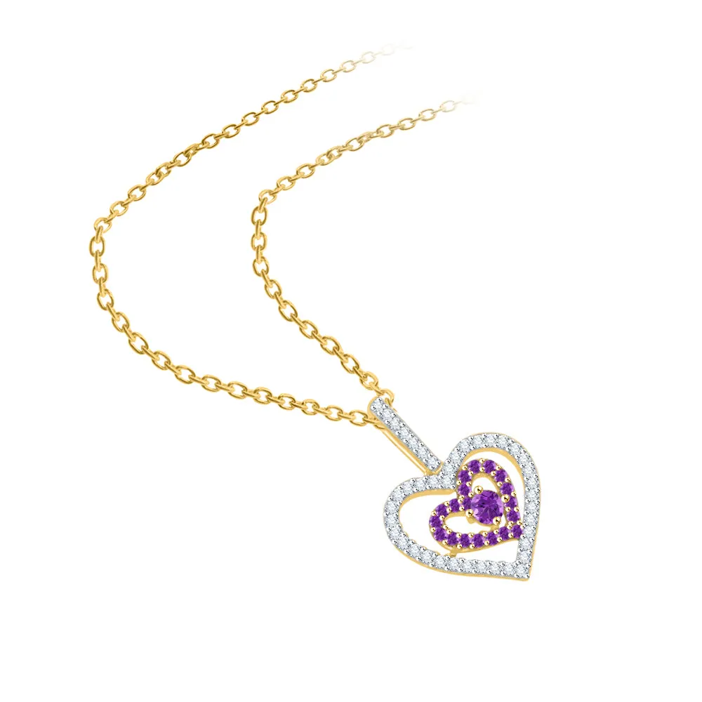 KATARINA 5/8 cttw Gemstone and Diamond Double Heart Pendant Necklace