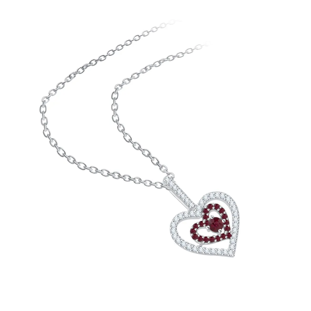 KATARINA 5/8 cttw Gemstone and Diamond Double Heart Pendant Necklace