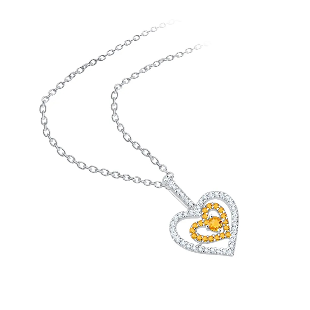 KATARINA 5/8 cttw Gemstone and Diamond Double Heart Pendant Necklace