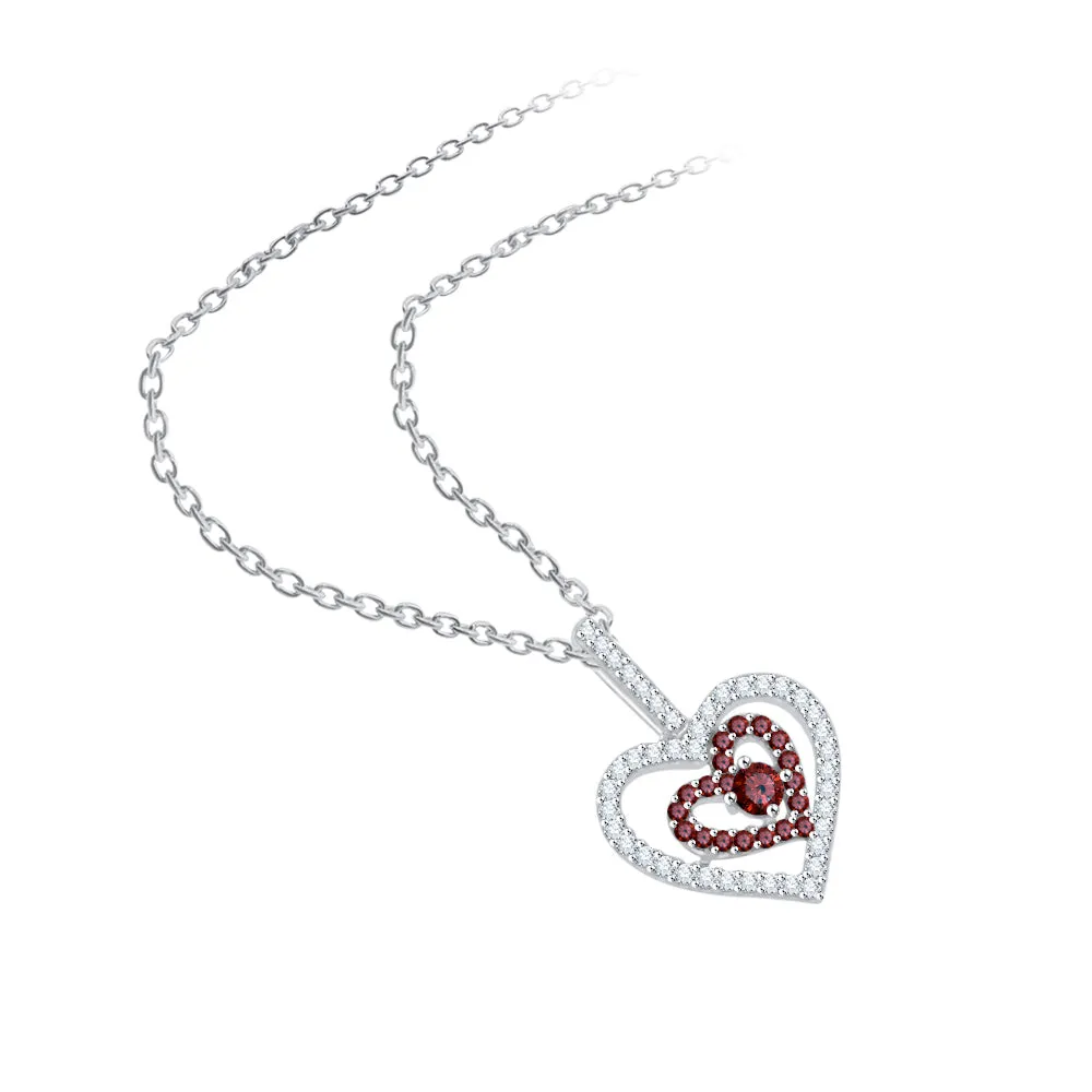 KATARINA 5/8 cttw Gemstone and Diamond Double Heart Pendant Necklace