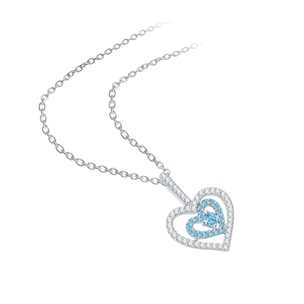 KATARINA 5/8 cttw Gemstone and Diamond Double Heart Pendant Necklace