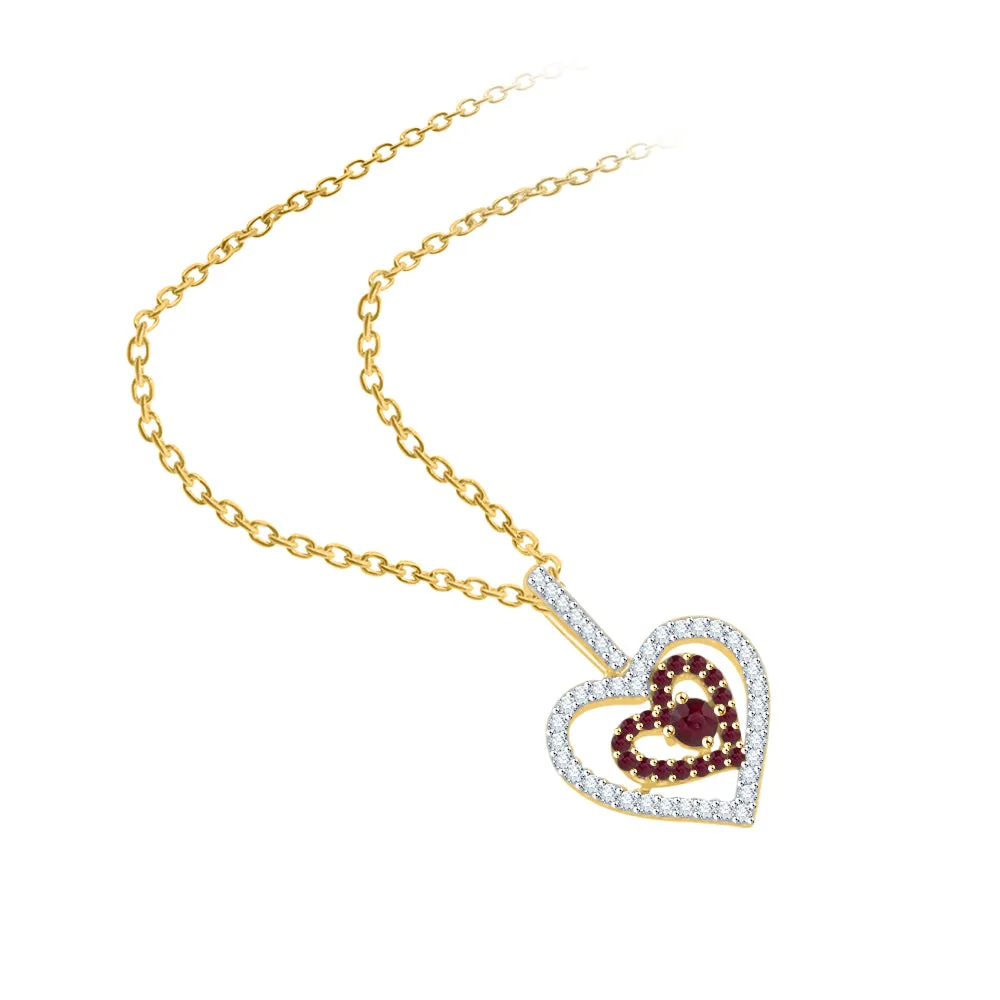 KATARINA 5/8 cttw Gemstone and Diamond Double Heart Pendant Necklace