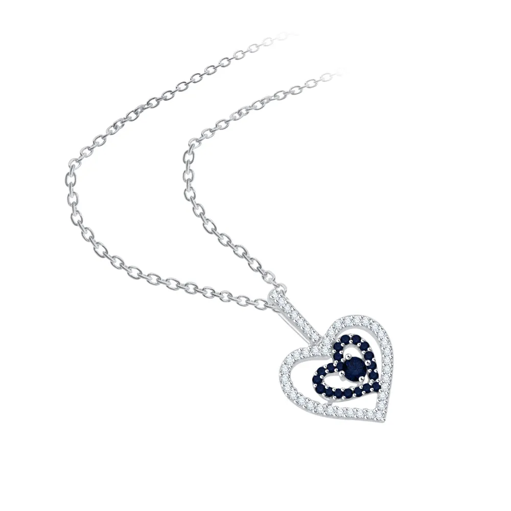 KATARINA 5/8 cttw Gemstone and Diamond Double Heart Pendant Necklace