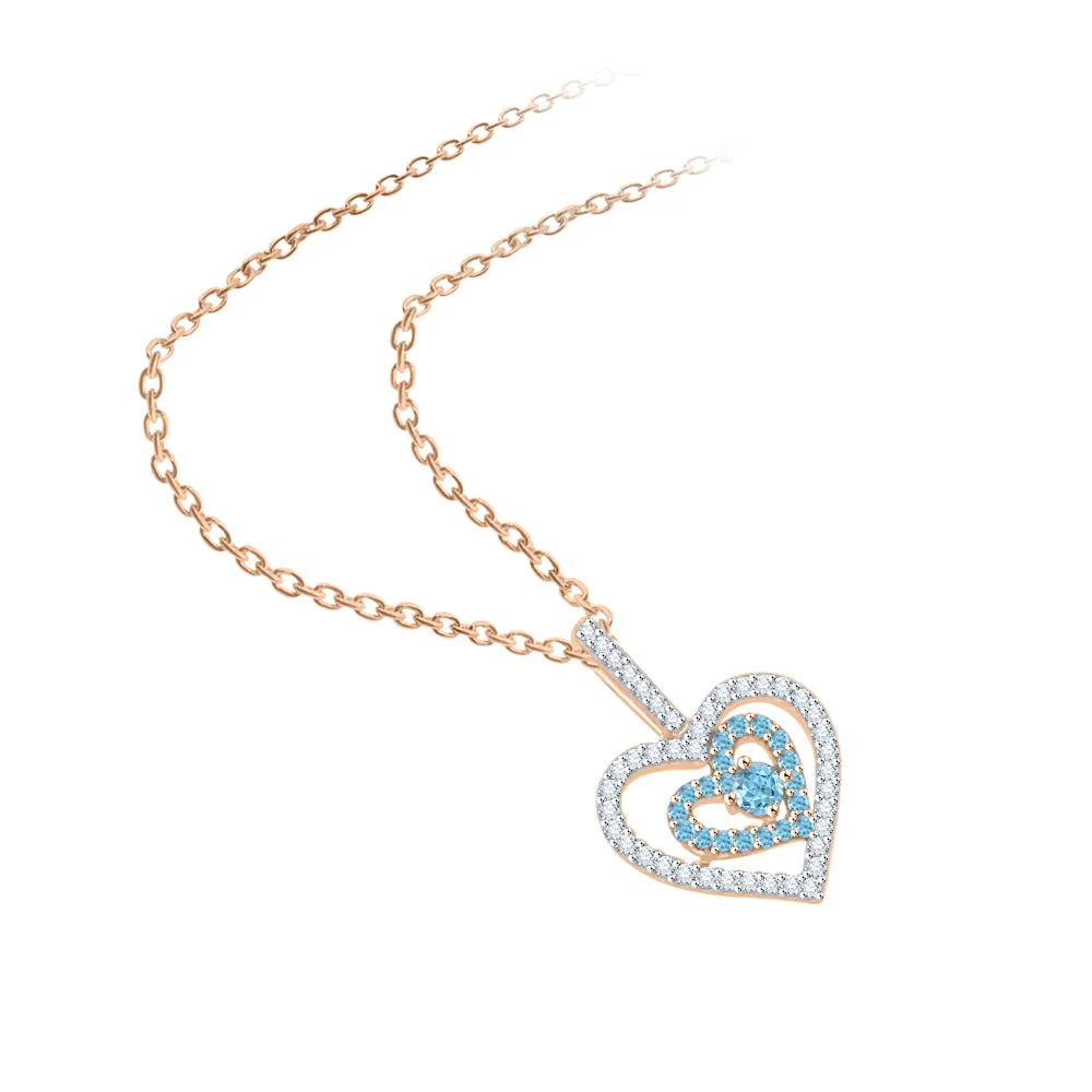 KATARINA 5/8 cttw Gemstone and Diamond Double Heart Pendant Necklace