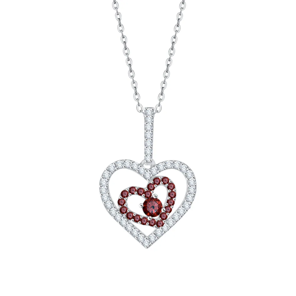 KATARINA 5/8 cttw Gemstone and Diamond Double Heart Pendant Necklace