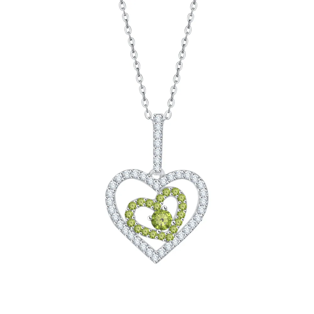 KATARINA 5/8 cttw Gemstone and Diamond Double Heart Pendant Necklace