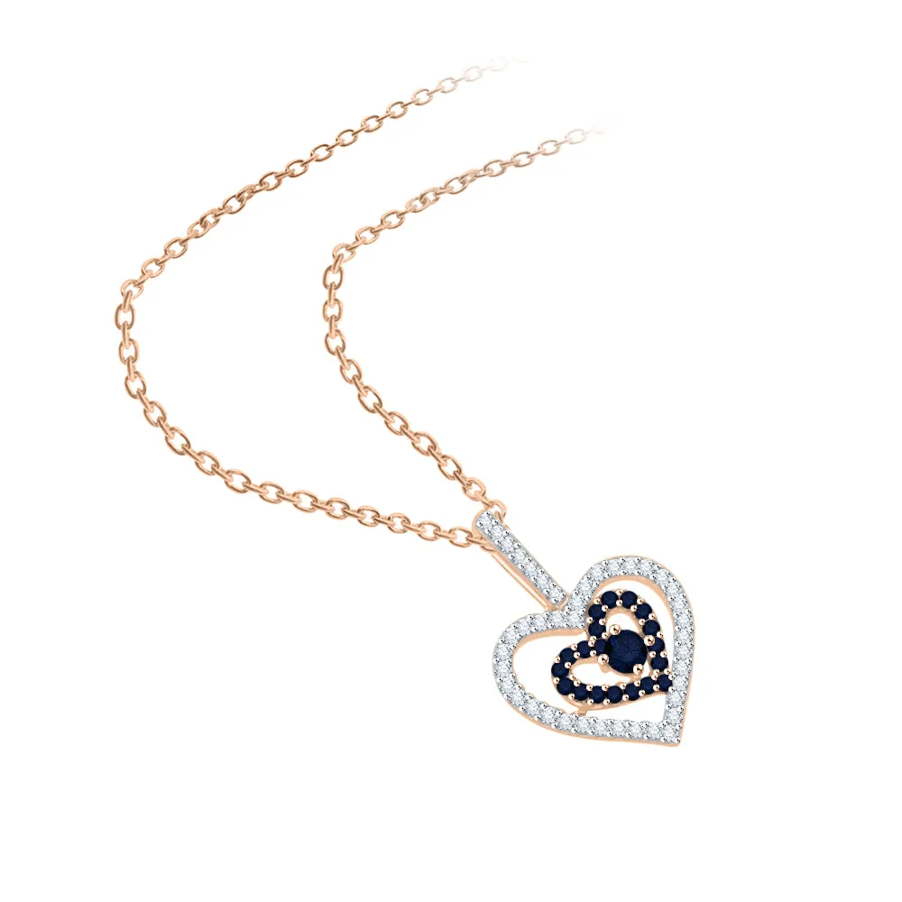 KATARINA 5/8 cttw Gemstone and Diamond Double Heart Pendant Necklace