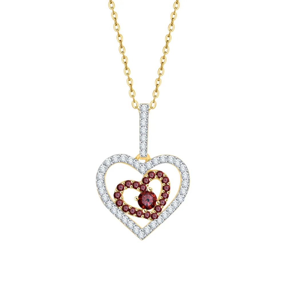 KATARINA 5/8 cttw Gemstone and Diamond Double Heart Pendant Necklace