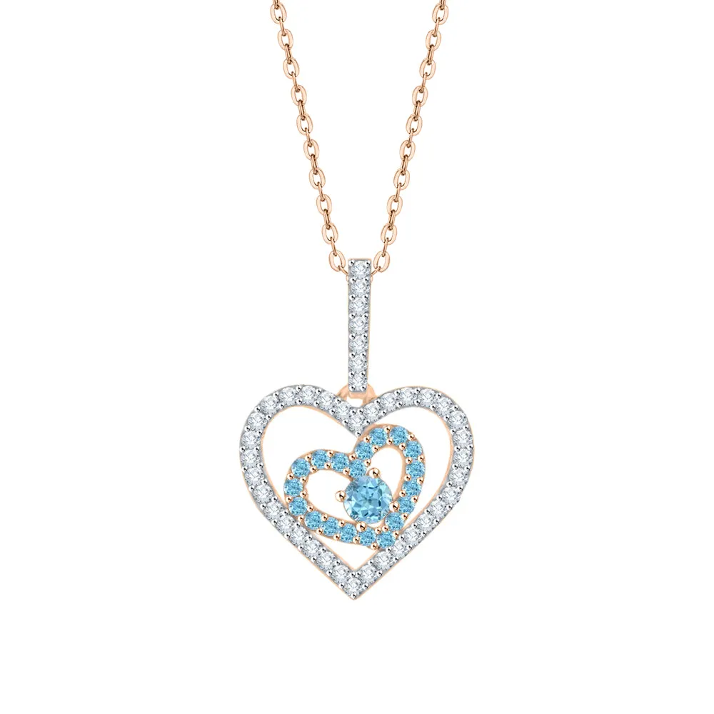 KATARINA 5/8 cttw Gemstone and Diamond Double Heart Pendant Necklace