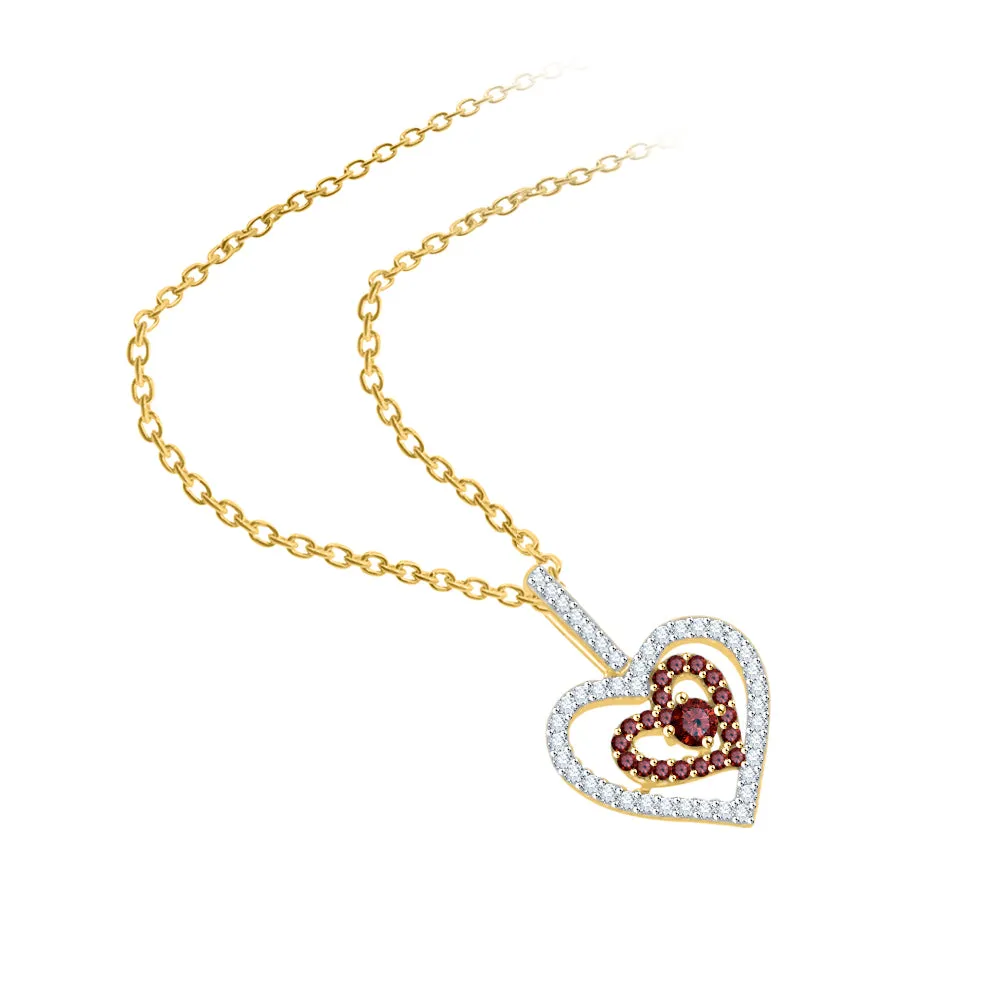 KATARINA 5/8 cttw Gemstone and Diamond Double Heart Pendant Necklace