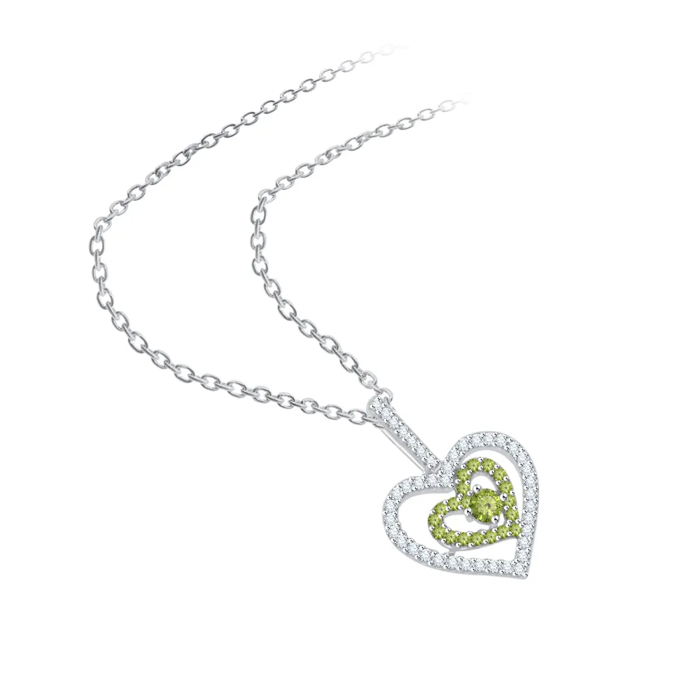 KATARINA 5/8 cttw Gemstone and Diamond Double Heart Pendant Necklace