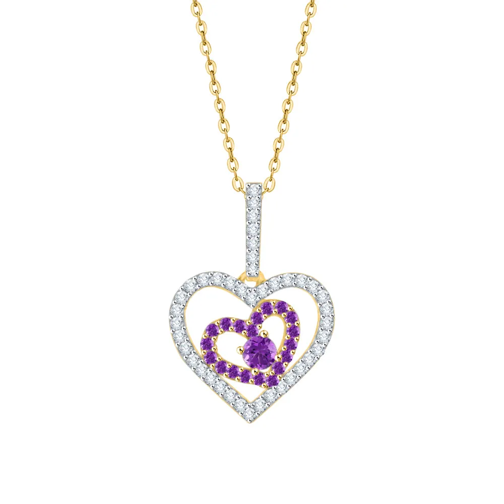 KATARINA 5/8 cttw Gemstone and Diamond Double Heart Pendant Necklace