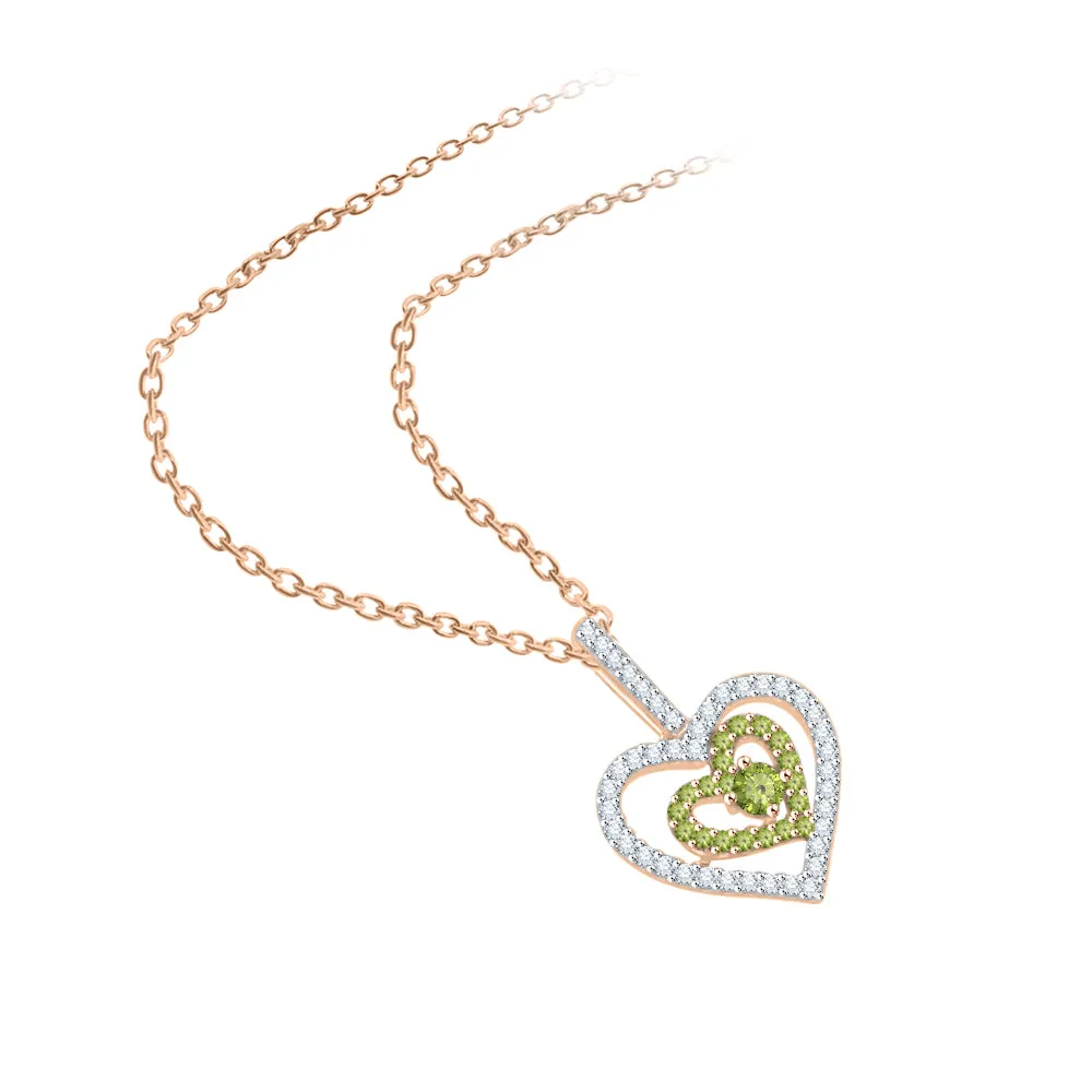KATARINA 5/8 cttw Gemstone and Diamond Double Heart Pendant Necklace