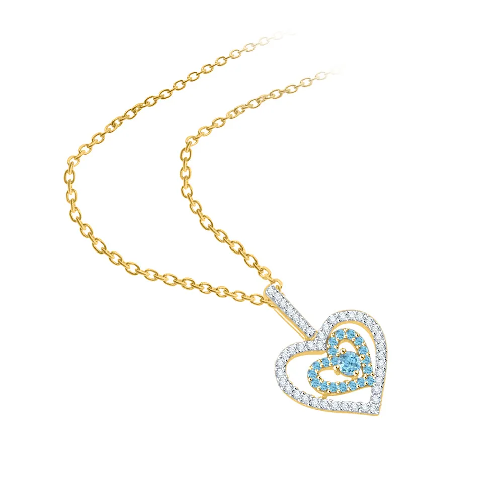 KATARINA 5/8 cttw Gemstone and Diamond Double Heart Pendant Necklace