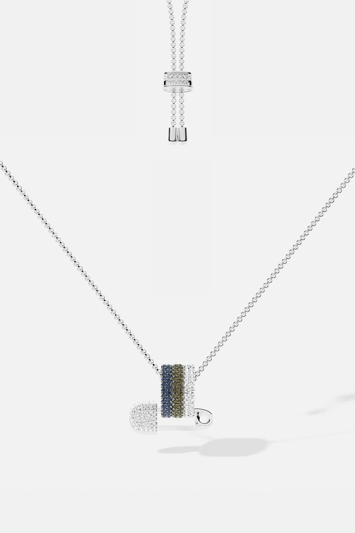 Khaki and Blue Safety Pin Adjustable Necklace