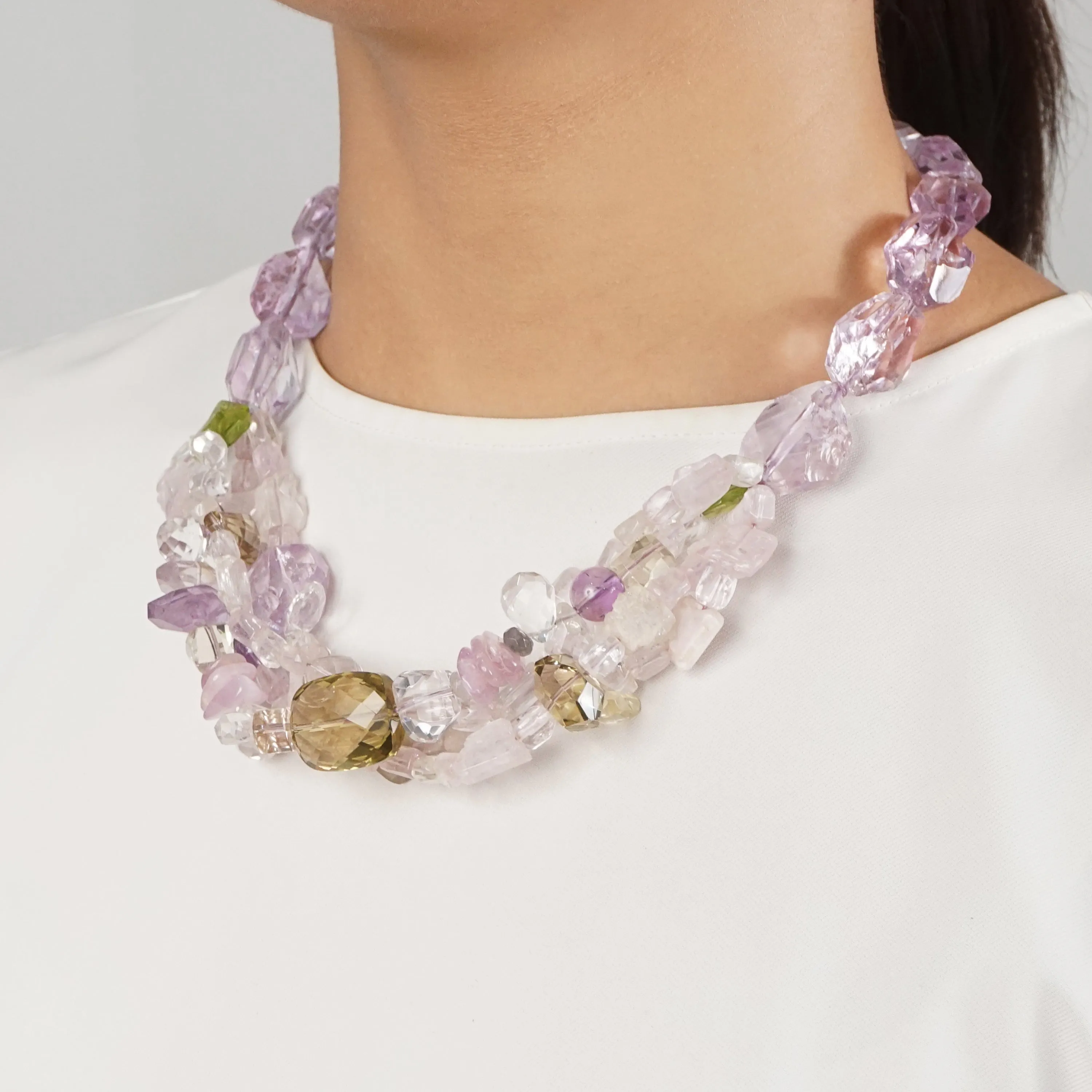 Kunzite, Lavender Amethyst, Lemon Quartz, and Peridot