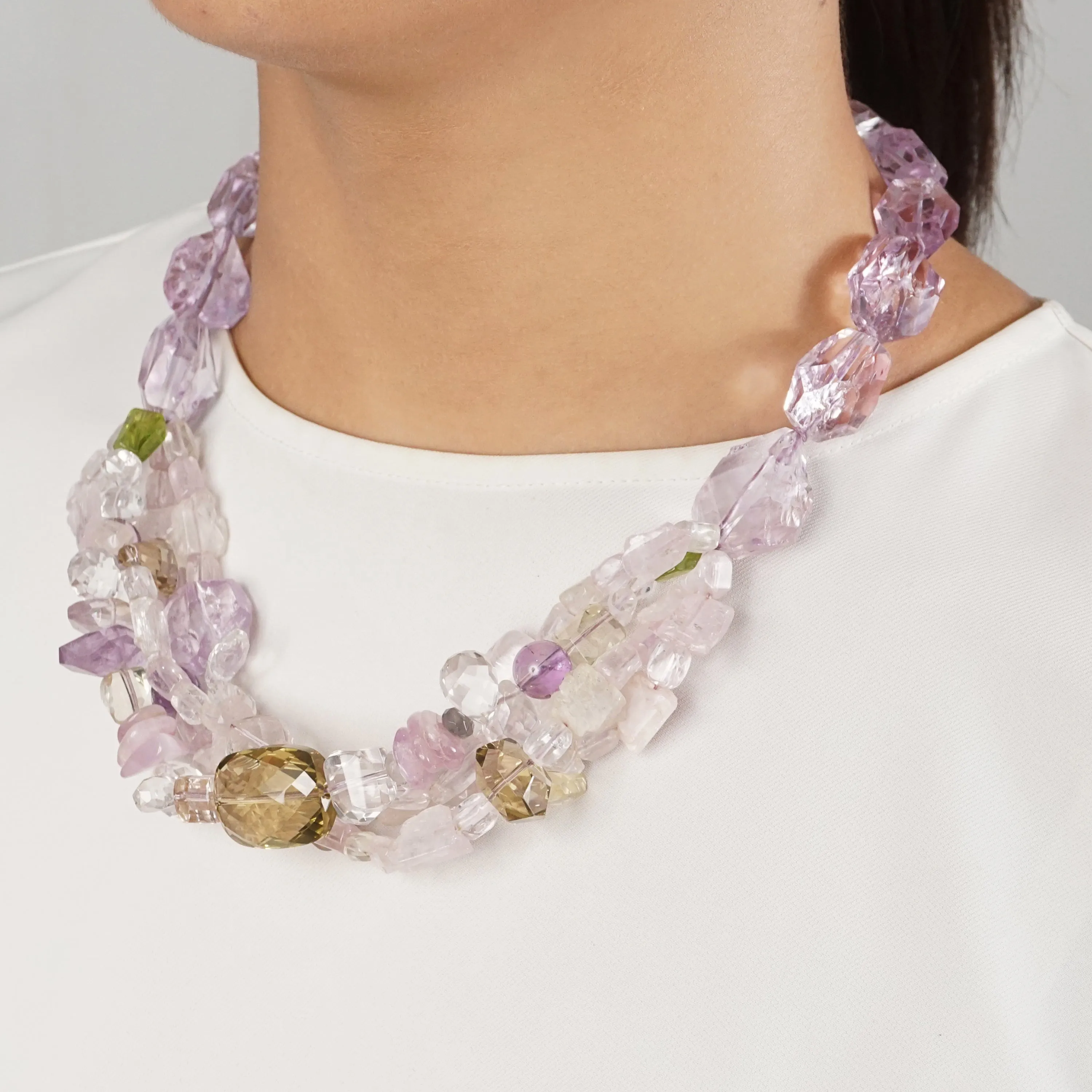 Kunzite, Lavender Amethyst, Lemon Quartz, and Peridot