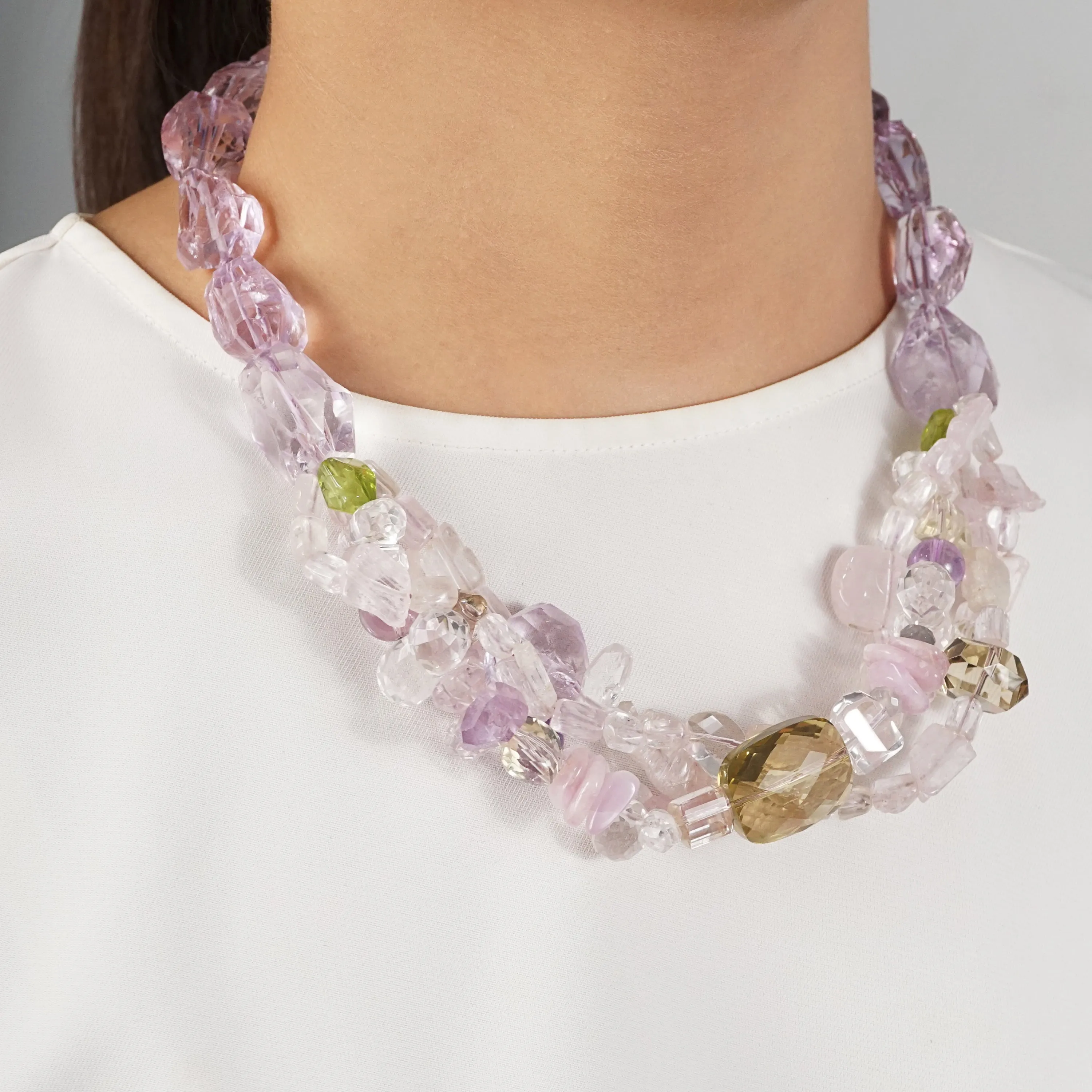 Kunzite, Lavender Amethyst, Lemon Quartz, and Peridot
