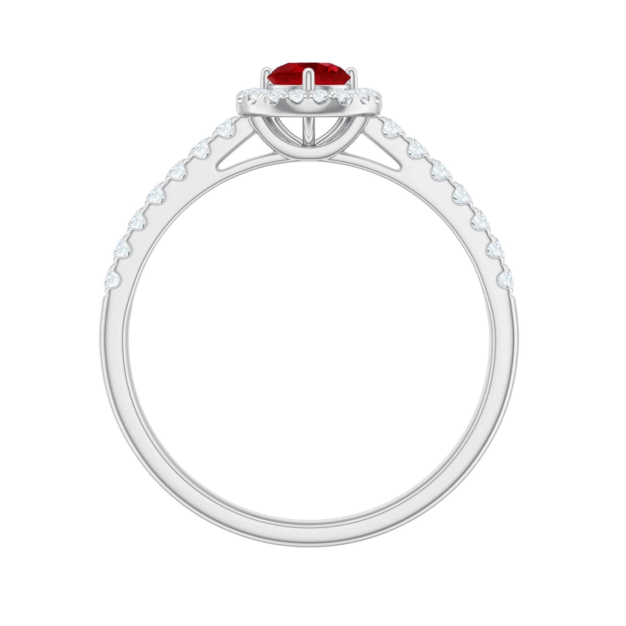 Lab-Created Ruby and Diamond Engagement Ring