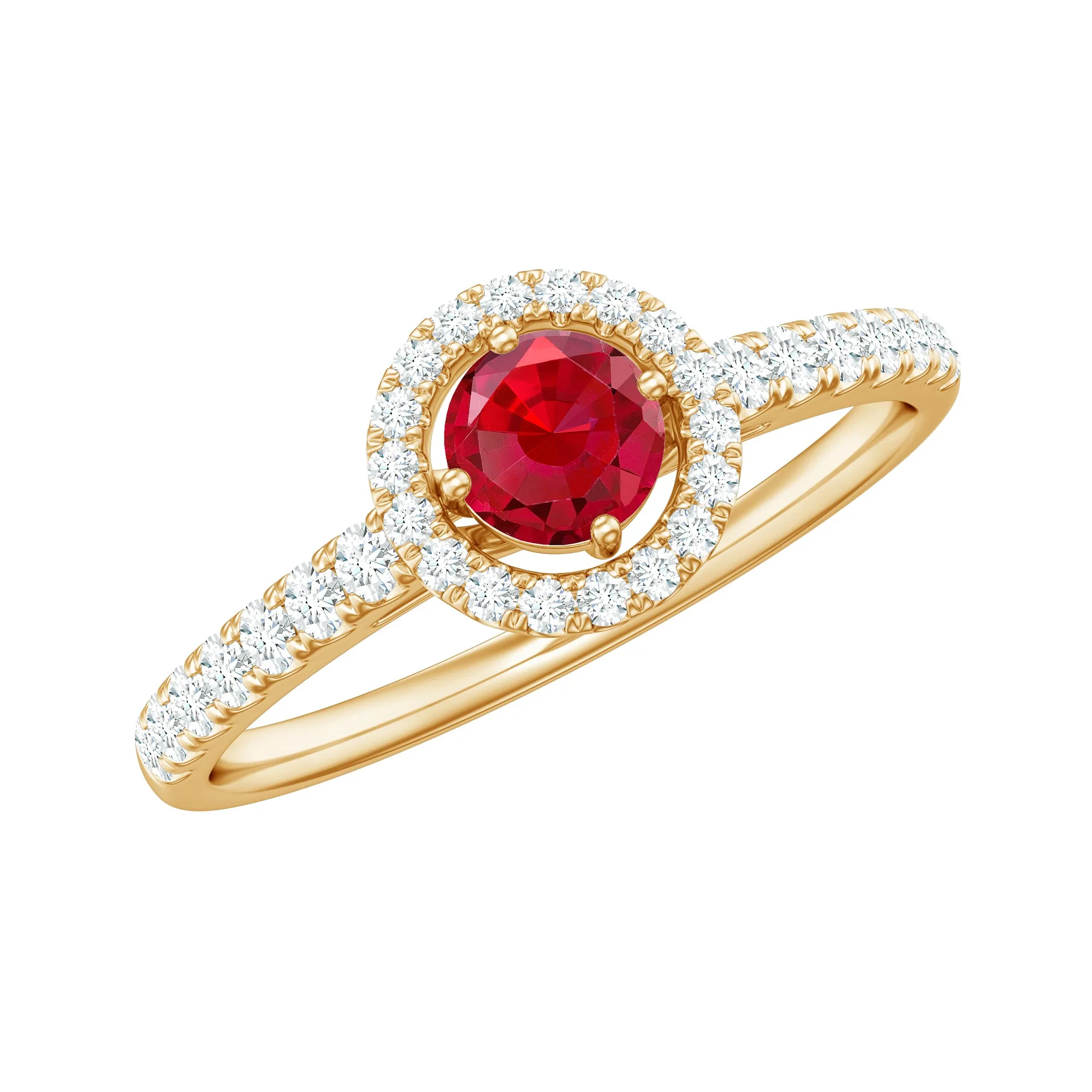 Lab-Created Ruby and Diamond Engagement Ring