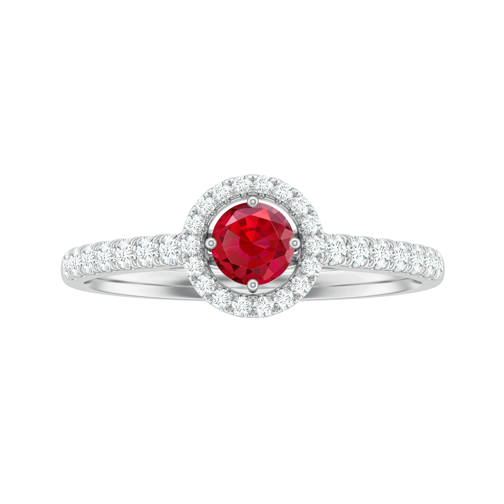 Lab-Created Ruby and Diamond Engagement Ring