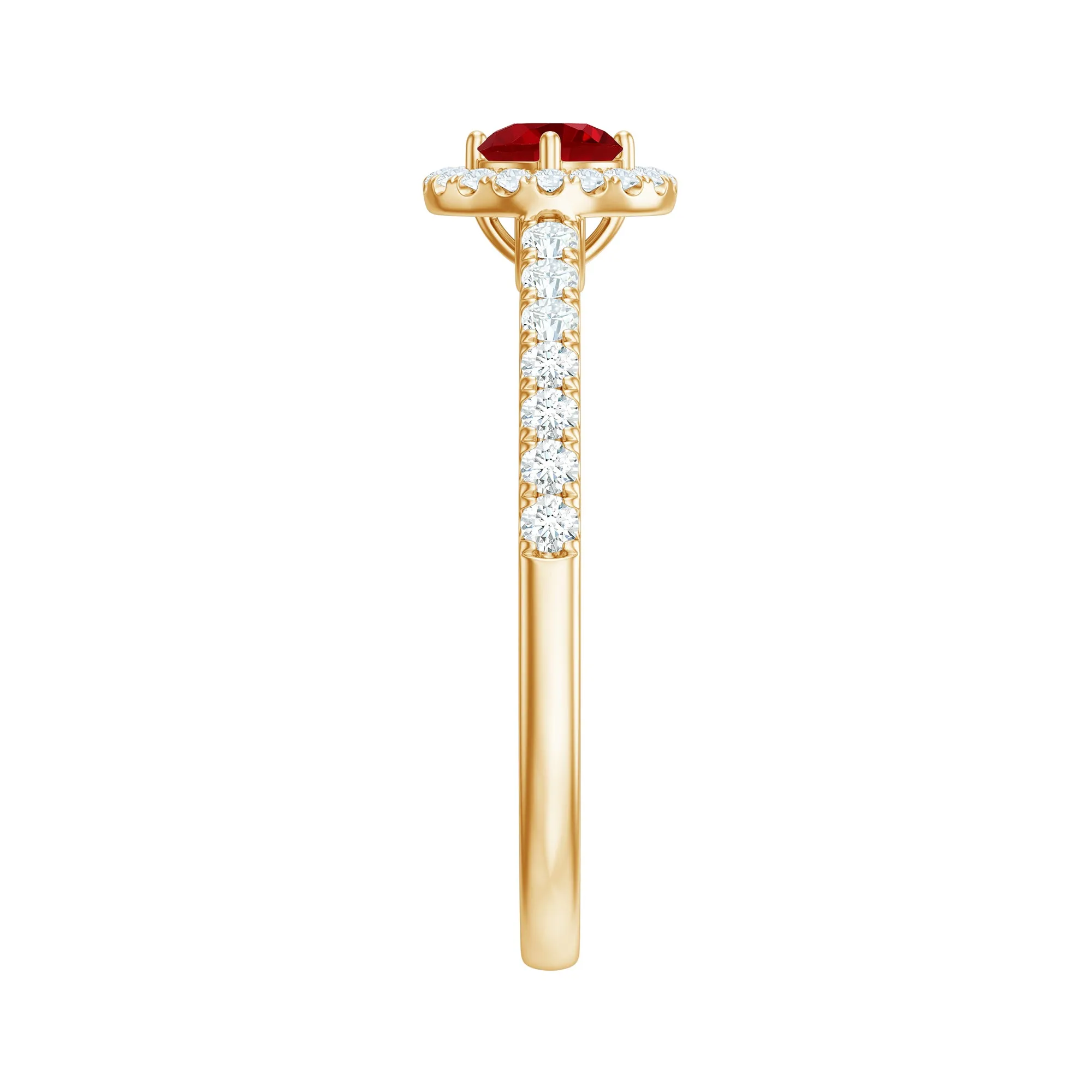 Lab-Created Ruby and Diamond Engagement Ring